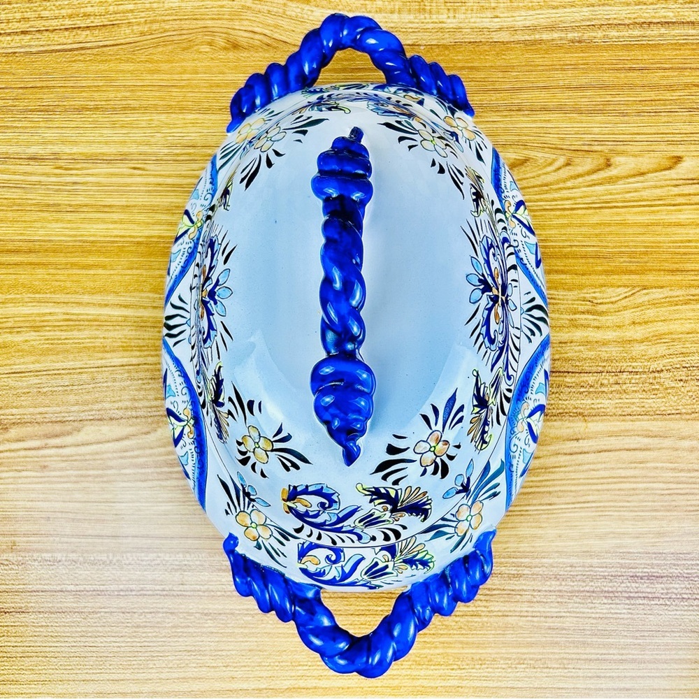 Italian Tureen Ceramic Large HandPainted Mediterranean Cobalt Blue Lidded Server - Picture 4 of 11